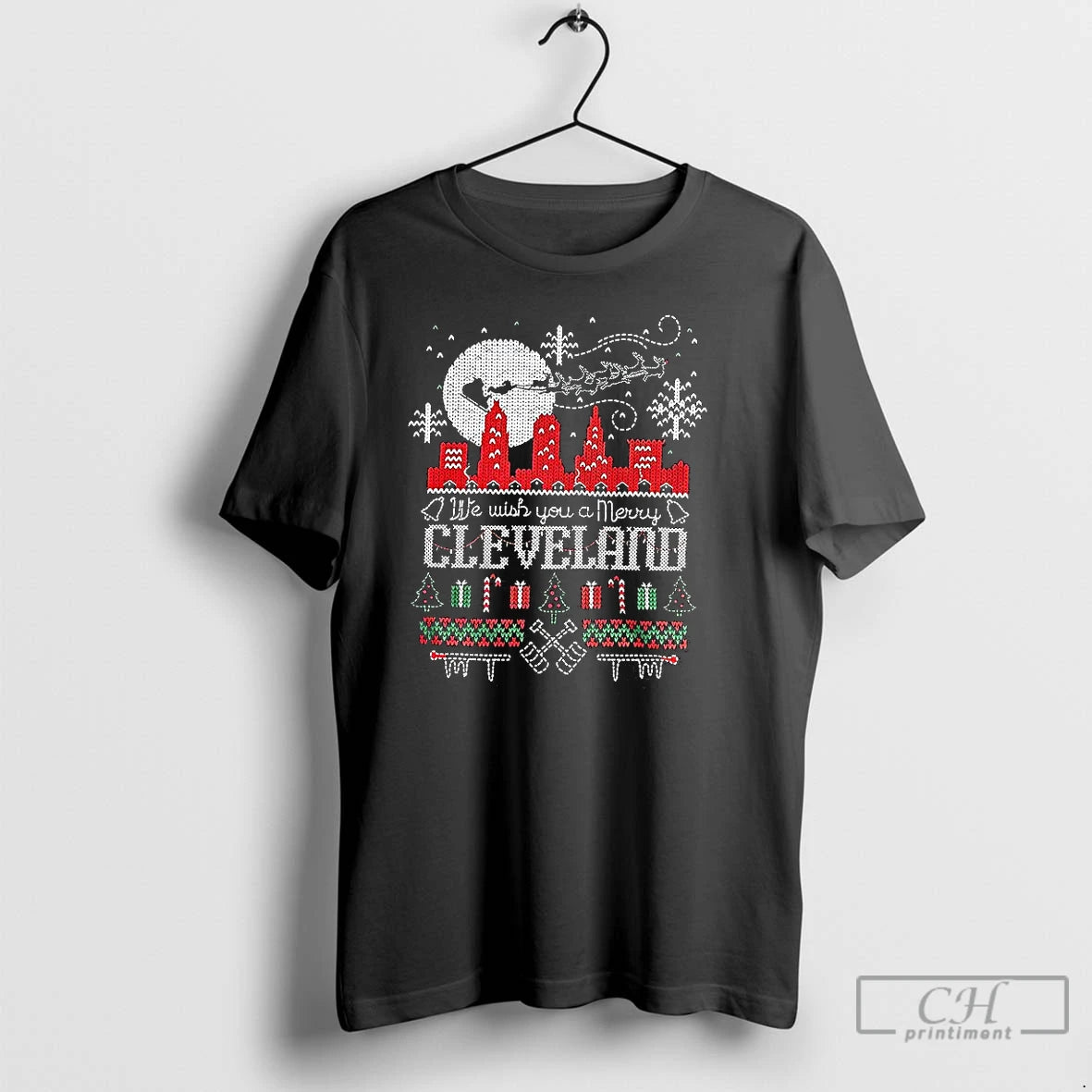 Classic We Wish You A Merry Cleveland Skyline Ugly Christmas T-Shirts, Hoodie, Sweatshirt | TeeBloomCo.com
