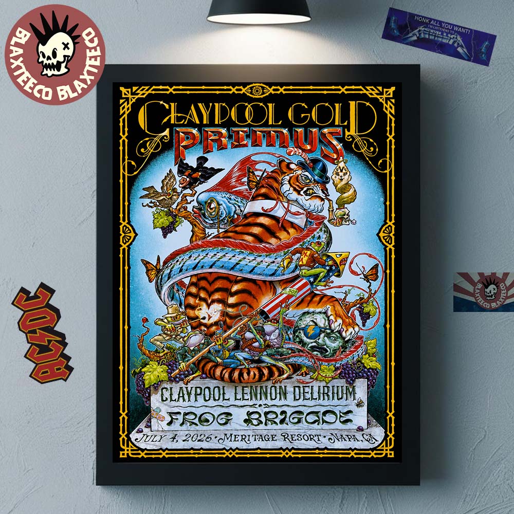 Claypool Gold Primus Claypool Lennon Delirium And Frog Brigade Napa California 2026 Event Poster At Meritage Resort On July 4 2026 Decor Poster Canvas