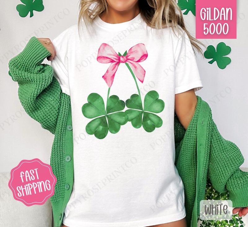 Clover Bow Shirt Gildan, St Patrick's Day Women's Tee, Cute Women's Tshirt Plus Sizes Hoodie, Sweatshirt | TeeBloomCo.com