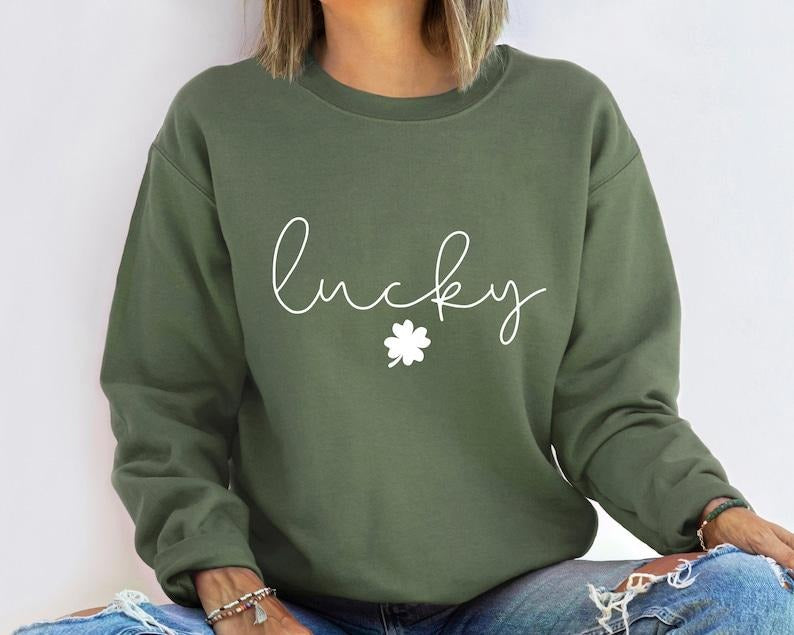Clover Sweatshirt, St Patricks Day Sweatshirt, Saint Patrick's Pullover, Lucky Sweater, Clovers, Simple Holiday  Hoodie...