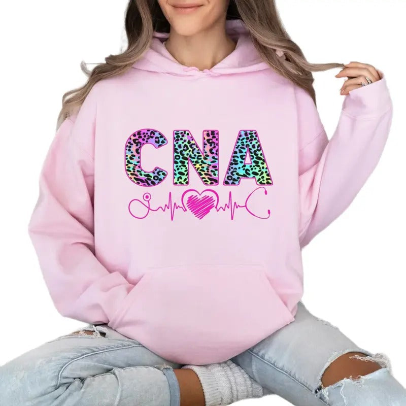 Cna Leopard Sweatshirt, Cna Assistant Shirt, Certified Nursing Assistant Heart Beat T Shirt, Nurse Life Hoodie, Unisex...