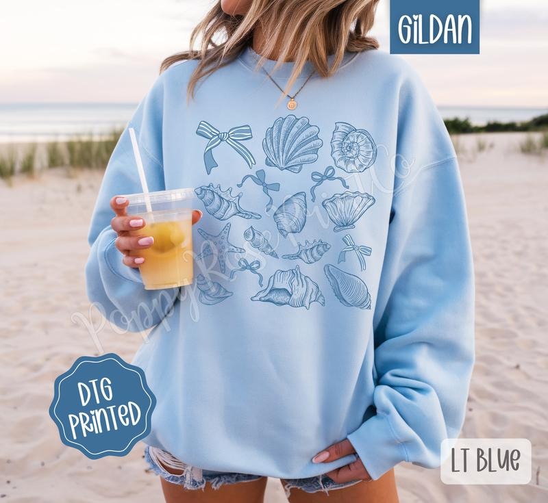 Coastal Seashells Sweatshirt, Cute Summer Sweater, Girly Beach Crewneck T-Shirts, Hoodie | TeeBloomCo.com