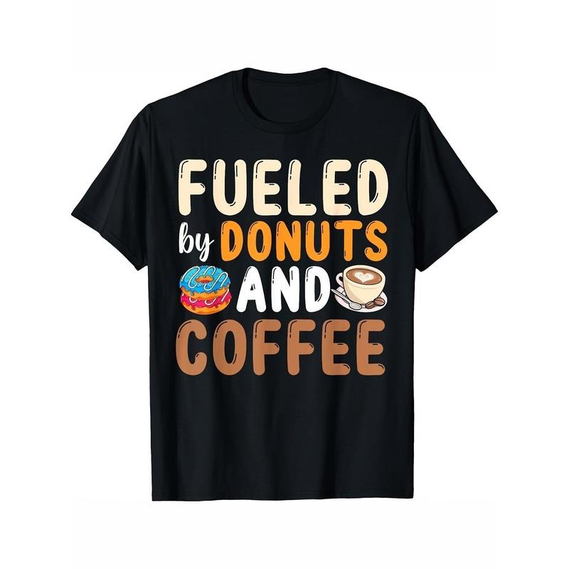 Coffee & Doughnuts Lover's Dream: Black Cotton T-Shirt - Perfect Gift for Men, Dad, Friends | Casual Round Neck Tee with...