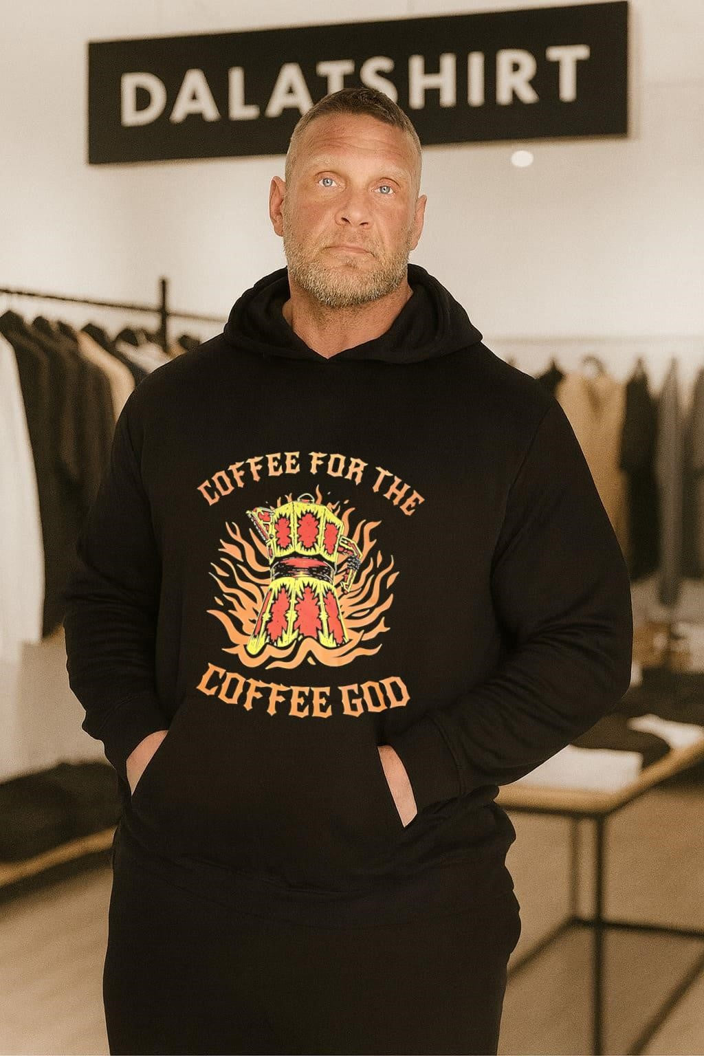 Coffee For The Coffee God Moka Pot Flames shirt