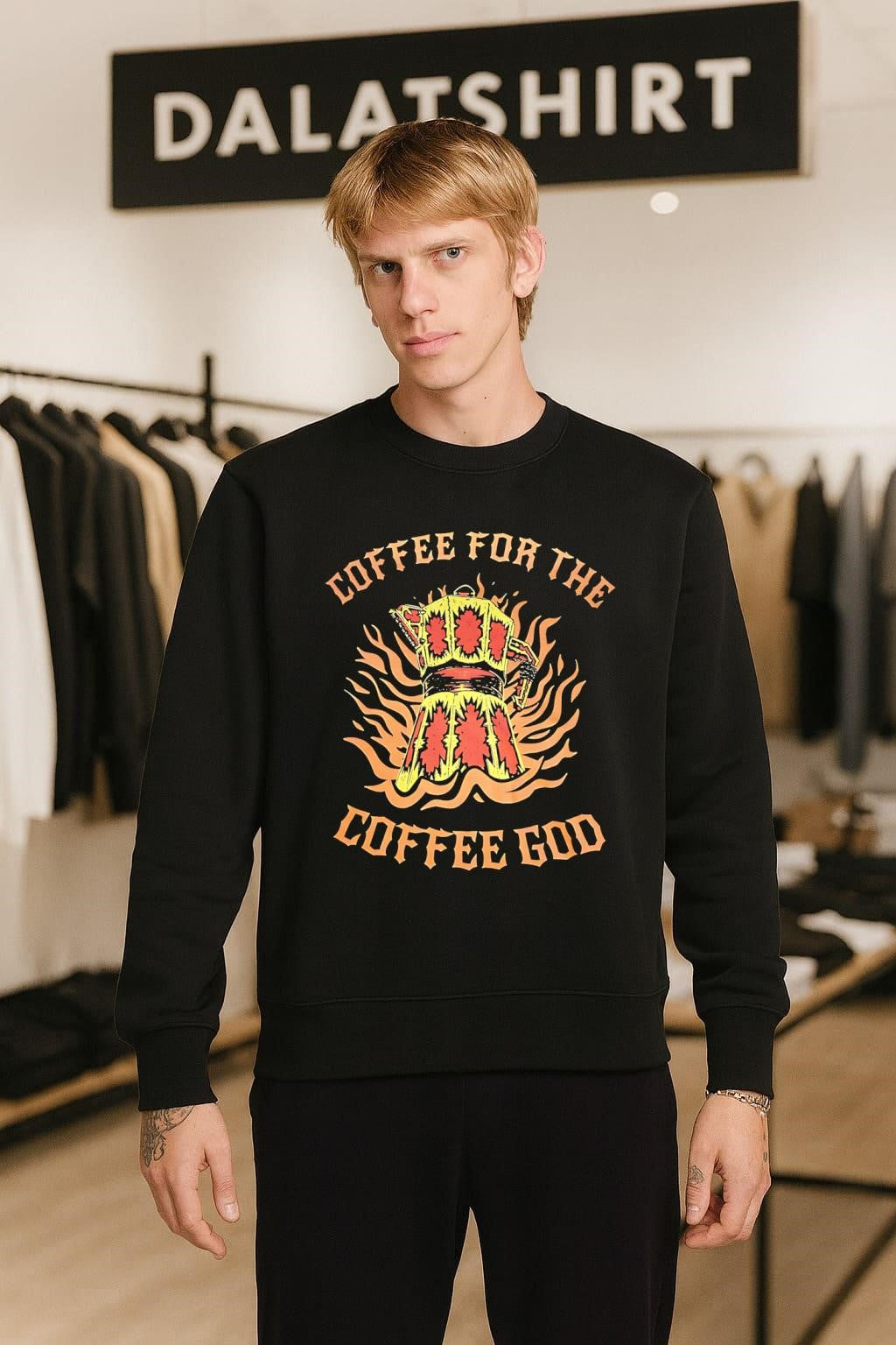 Coffee For The Coffee God Moka Pot Flames shirt