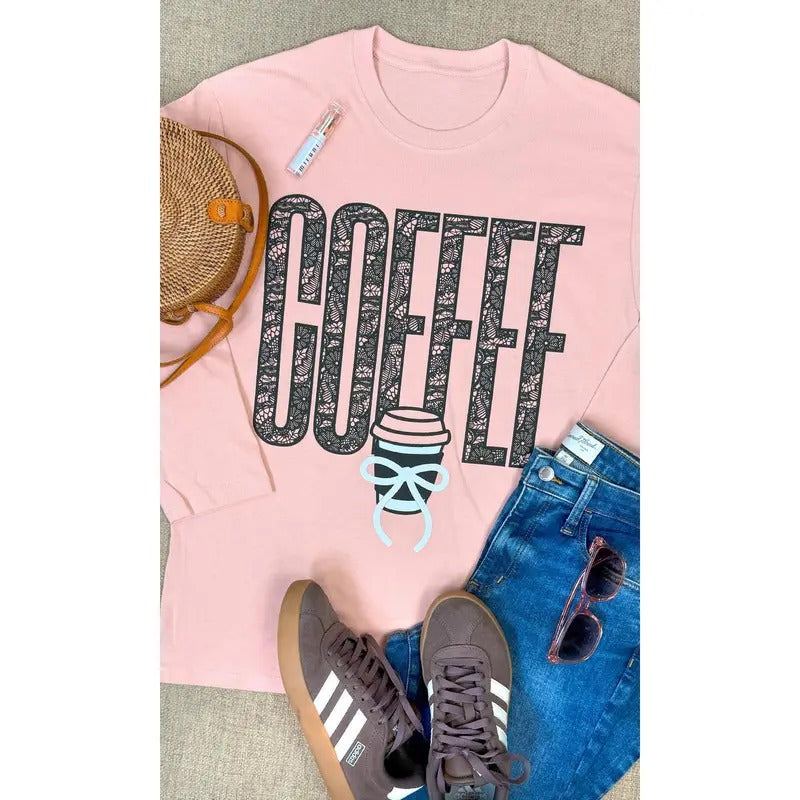 Coffee Lace Graphic BF Long Sleeve T-Shirt Hoodie, Sweatshirt | TeeBloomCo.com