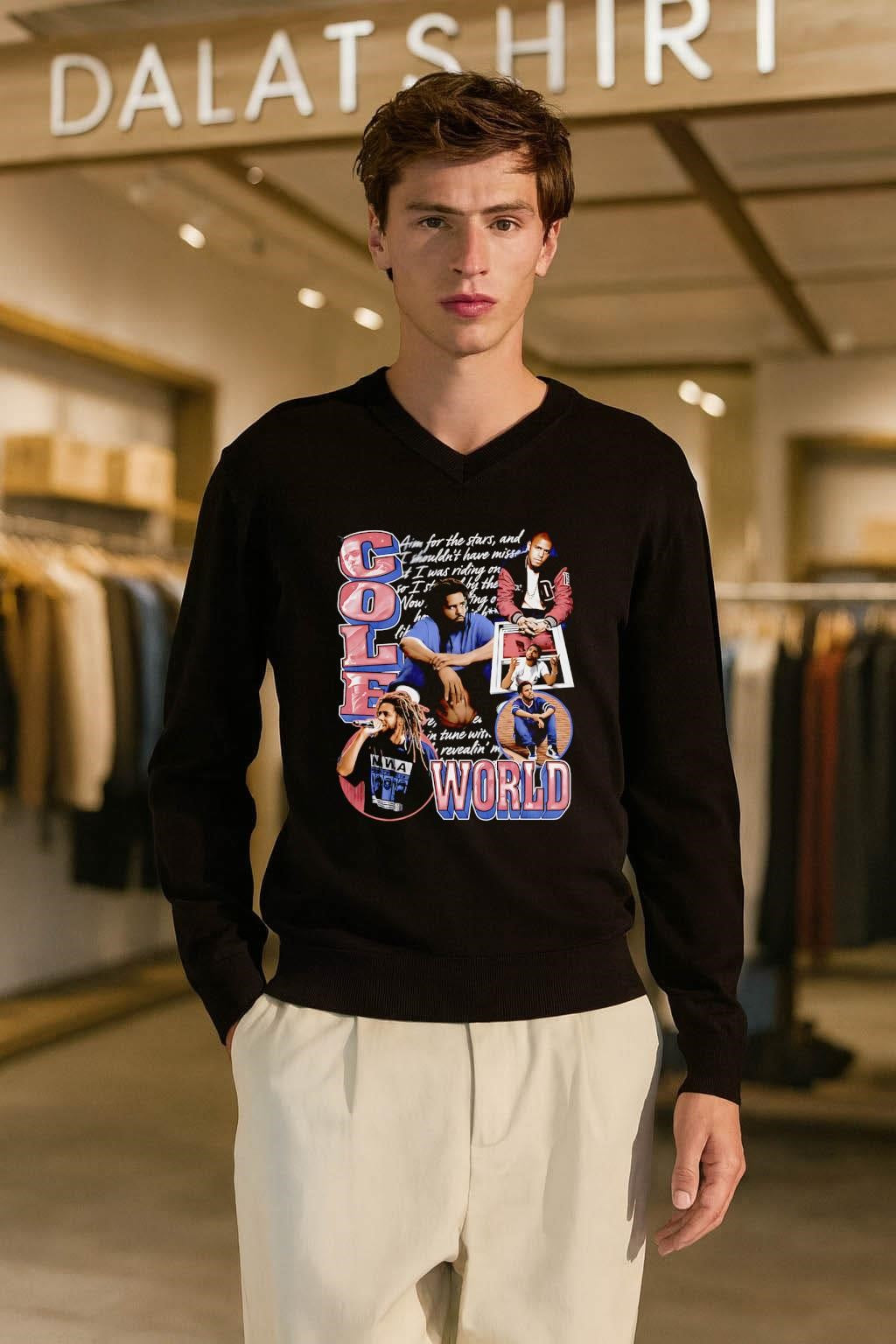 Cole World J Cole lyric collage portrait shirt
