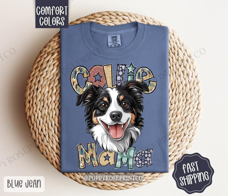 Collie Mama Comfort Colors, Dog Mom Tee, Cute Dog Mama Women's Tshirt Hoodie, Sweatshirt | TeeBloomCo.com