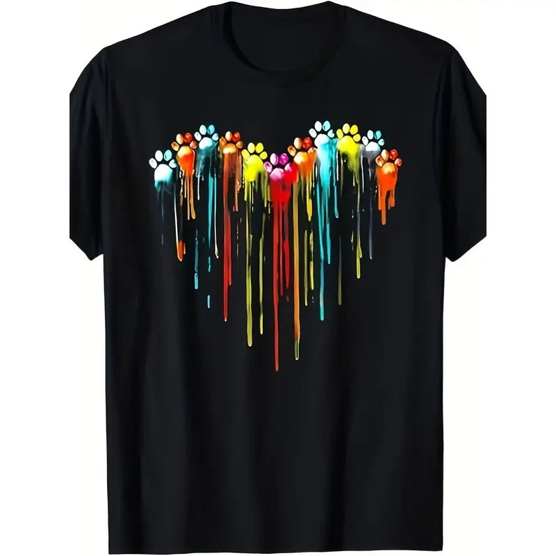Color Dog Paw Heart Print T-shirt -100% cotton Made in USA Hoodie, Sweatshirt | TeeBloomCo.com