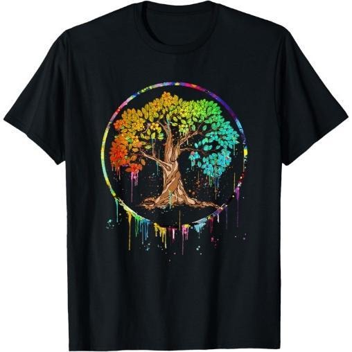 Colorful Tree Life is Really Good Tree Art Watercolor Circle T-Shirt Made in USA Hoodie, Sweatshirt | TeeBloomCo.com