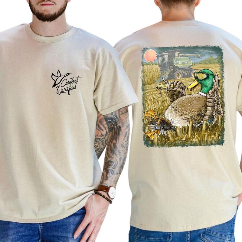 Combat Waterfowl Shirt Relaxed Duck With Corn Field T-shirt Soft Fabric Short Sleeve Shirt Hoodie, Sweatshirt