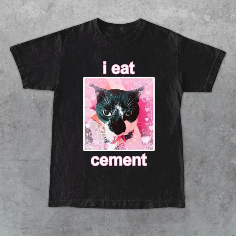 Comfort Color I Eat Cement Cat Unisex Style T-Shirt Funny Shirt for Cat Lovers Top Tee Comfortable Cotton Hoodie, Sweatshirt