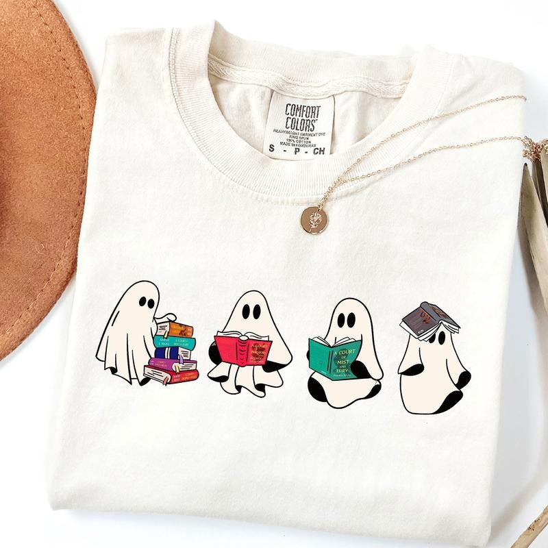 Comfort Colors Acotar Ghost Shirt, Books Lover Ghost Gift, Ghost Reading Books, Bookish Librarian Halloween Shirt Hoodie,...