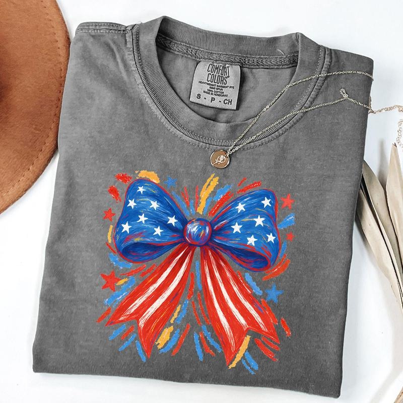 Comfort Colors America USA Coquette Shirt, Land Of The Free Shirt, Retro America Shirt, Usa 4th Of July Bow Shirt, Unisex...
