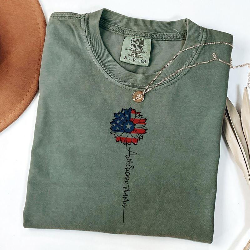 Comfort Colors American Mama Shirt, Mama T-Shirt, 4th Of July Shirt, Floral Mama Tee, Patriotic Mom Gift Hoodie, Sweatshirt