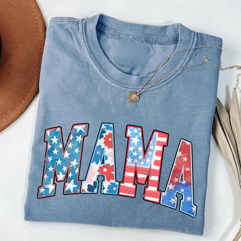 Comfort Colors American Mama T-Shirt, Retro USA Graphic Tee, 4th of July Outfit, Vintage Patriotic Mama Shirt, Unisex...