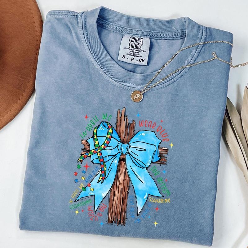 Comfort Colors Autism Awareness Cross Bow Shirt, Wear Blue for Autism Shirt, Special Education Shirt, Unisex T-Shirt...