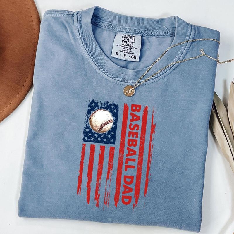Comfort Colors Baseball Dad Flag Shirt, Father's Day Gift, Vintage Baseball T-shirt, Baseball Season Shirt, Game Day...