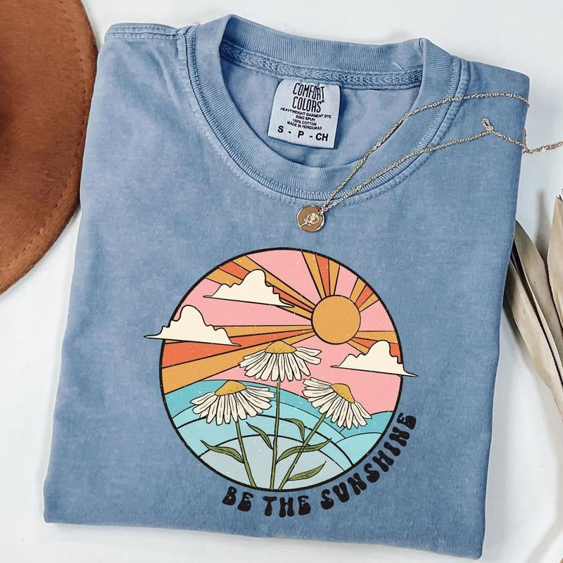 Comfort Colors Be The Sunshine Shirt, Boho Summer T-Shirt, Boho Daisy Tee, Women's Retro T-Shirt, Sunshine Graphic...