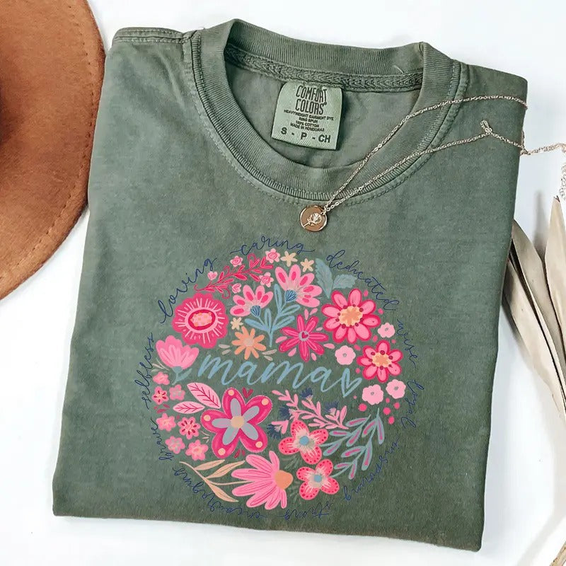 Comfort Colors Boho Floral Mama Shirt, She is Mom T-Shirt, Mother's Day Gift, New Mom Gift Hoodie, Sweatshirt