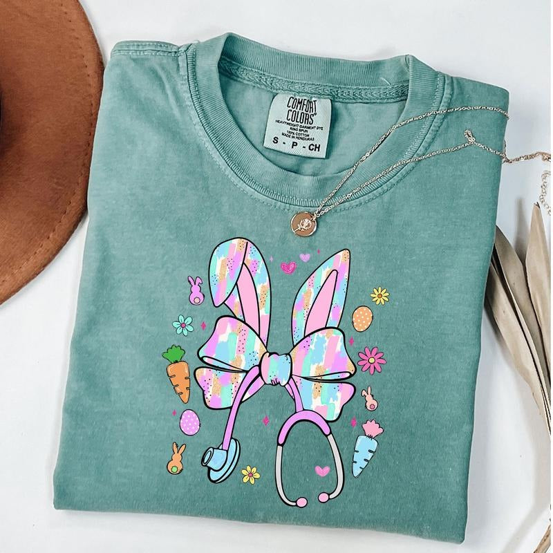 Comfort Colors Bunny Nurse Coquette Shirt, Nurse Easter Shirt, Nurse Life T-Shirt, Bunny Ears Shirt Hoodie, Sweatshirt