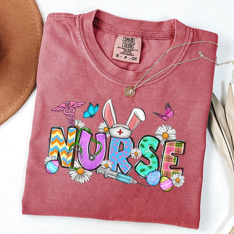 Comfort Colors Bunny Nurse Shirt, Easter Nurse T-shirt, Easter Gift For Nurse, Easter Nursing Shirts Hoodie, Sweatshirt