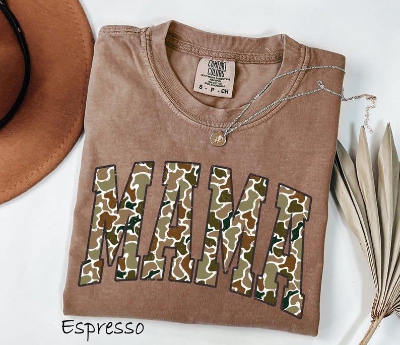 Comfort Colors Camouflage Mama Shirt, Mothers Day Gift, Mom Shirt, Retro Mama Shirt, Gift For Mom, Varsity Mama Shirt,...