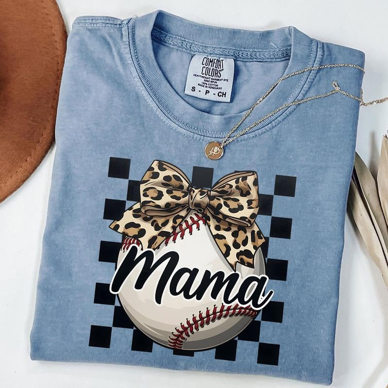 Comfort Colors Checkered Baseball Mama Shirt, Leopard Baseball Mama Tee, Coquette Leopard Baseball Shirt, Sport Mom...