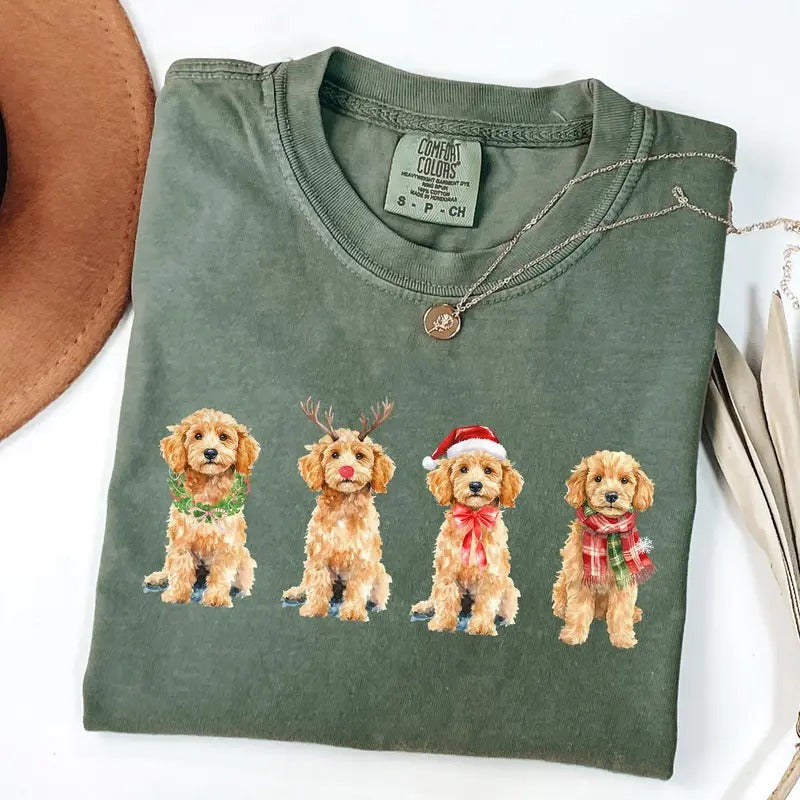 Comfort Colors Christmas Goldendoodle Shirt, Christmas Dog Shirt, Doodle Mom T-Shirt Hoodie, Sweatshirt | TeeBloomCo.com