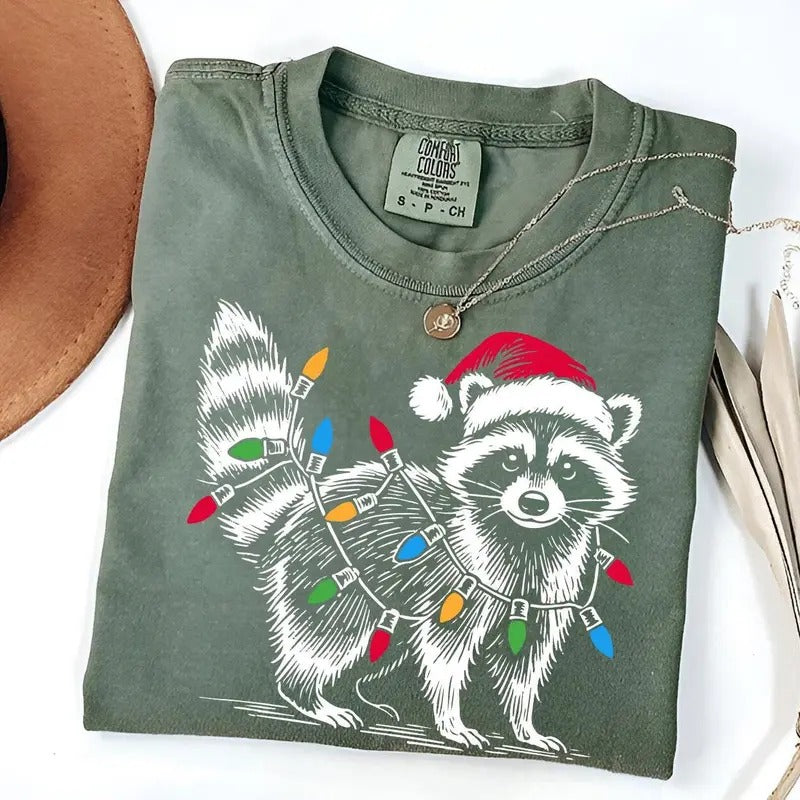 Comfort Colors Christmas Raccoon Shirt, Cute Raccoon Shirt, Raccoon Lover Gift, Christmas Gifts Hoodie, Sweatshirt