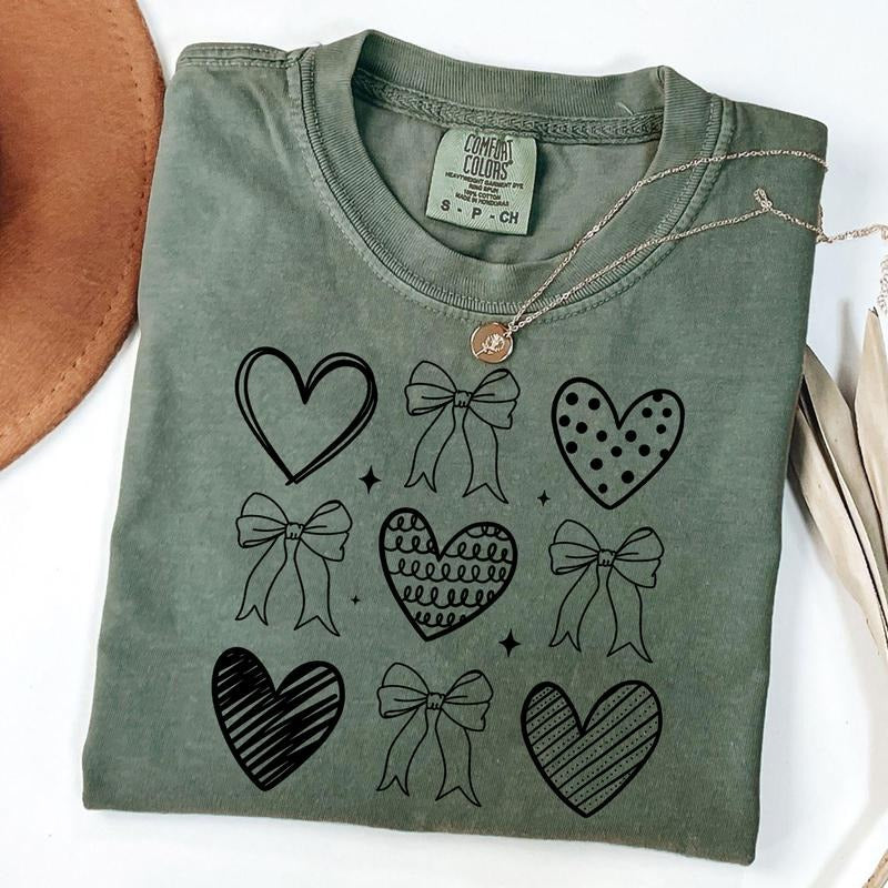 Comfort Colors Coquette Heart T-Shirt, Bow Heart Shirt, Heart Love Tee, Gift for Her, Gift for Mom Hoodie, Sweatshirt