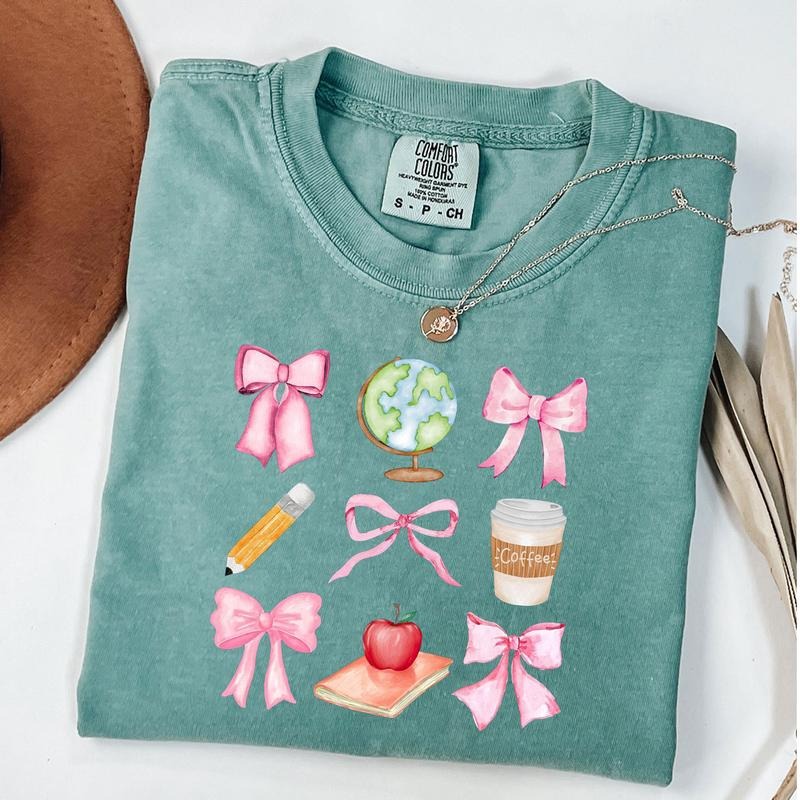 Comfort Colors Coquette Teacher Shirt, Back to School Shirt, Coquette Pencil Bow T-Shirt, Preppy Teach Tee, Teacher...