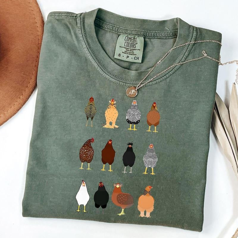 Comfort Colors Cute Chicken Breeds Shirt For Farmer, Funny Chicken Shirt, Chicken Mom Tee, Farm Girl Shirt, Farm Family...