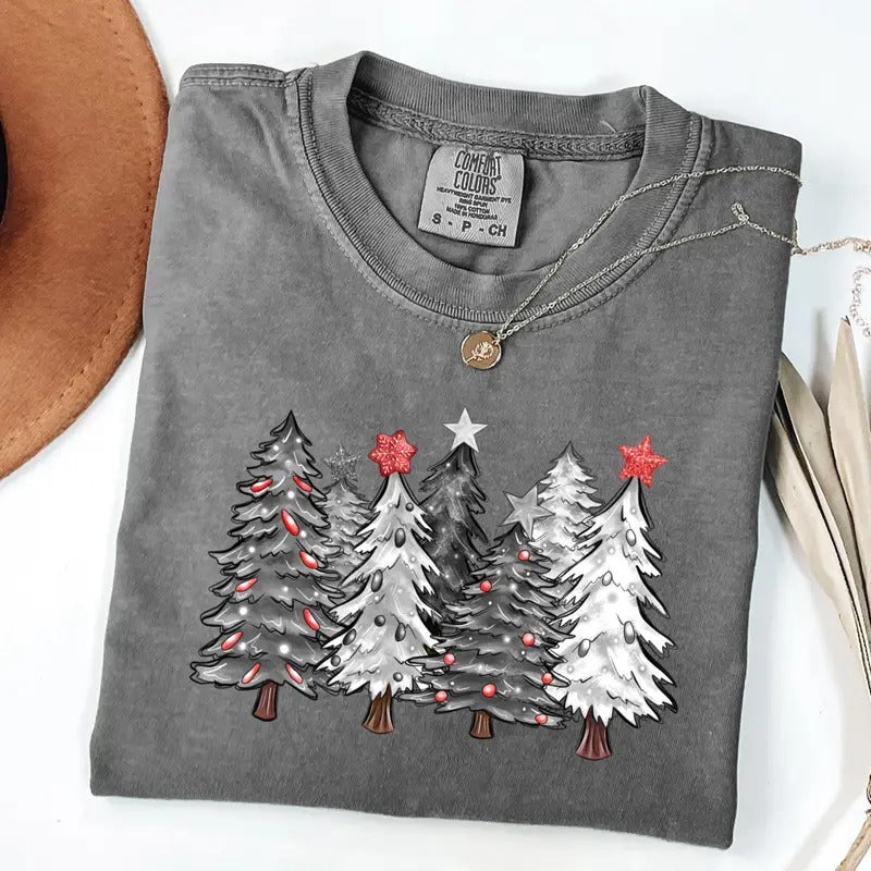 Comfort Colors Cute Christmas Tree Shirt, Xmas Tree T-Shirt, Popular Women Christmas Gift, Girly Xmas Gift Hoodie, Sweatshirt