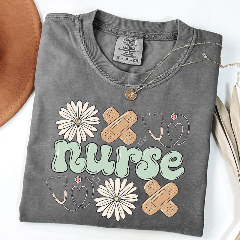 Comfort Colors Daisy Nurse Shirt, Nurse Graduation Gift, Nursing School Shirt, Floral Nurse T-Shirt, Unisex T-Shirt...