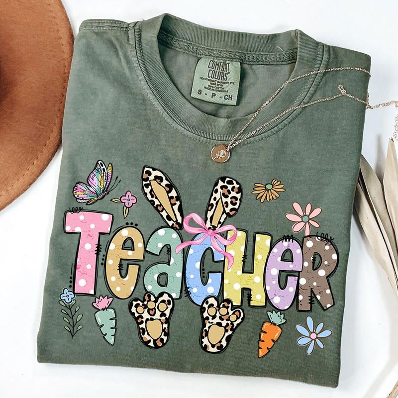Comfort Colors Easter Teacher Bunny Shirt, Bunny Leopard Shirt, Teacher Life Easter Shirt, Teacher Daisy T-Shirt, School...