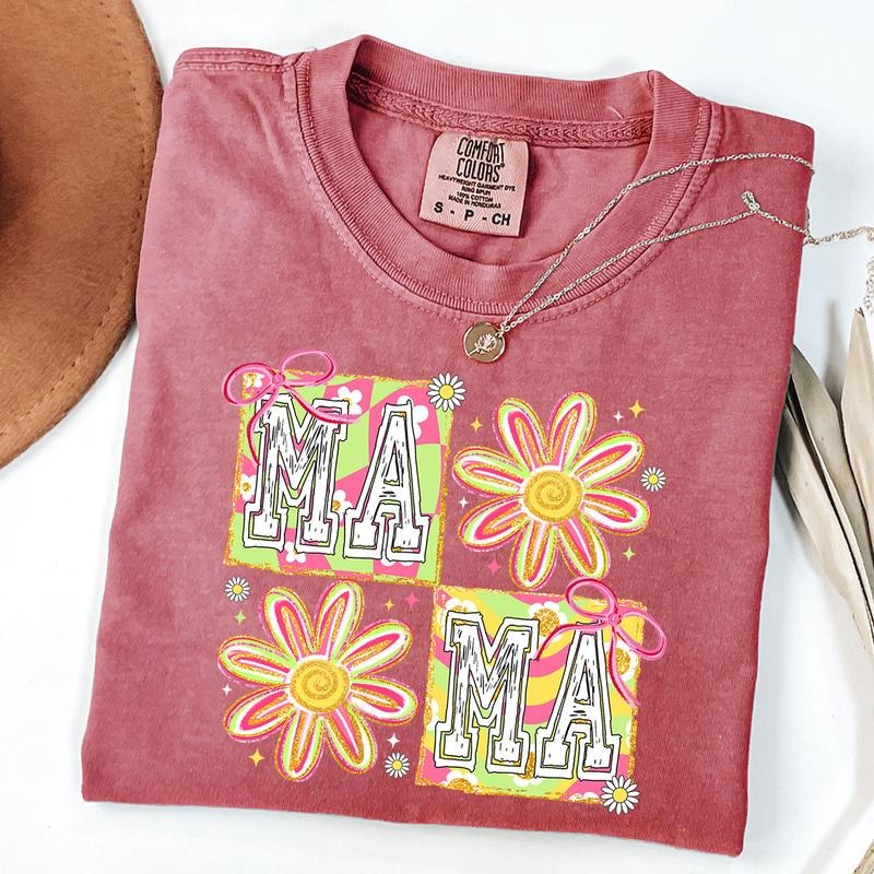 Comfort Colors Floral Mama Coquette Bow Shirt, Mama Groovy Shirt, Preppy Mama T-shirt, Springtime Mom Tee, New Mom...