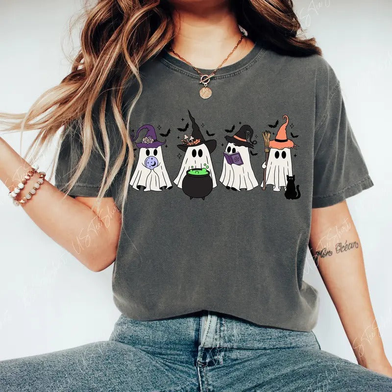 Comfort Colors Halloween Ghost Shirt, Cute Ghost Shirt, Women's Halloween Shirt, Spooky Season Shirt, Halloween Party,...