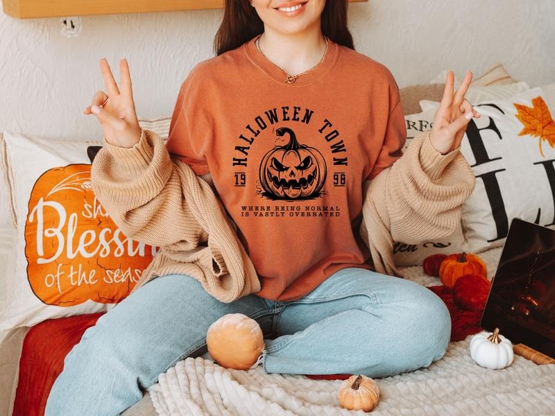 Comfort Colors Halloween Town T Shirt, Vintage Style Halloween Shirt Hoodie, Sweatshirt | TeeBloomCo.com