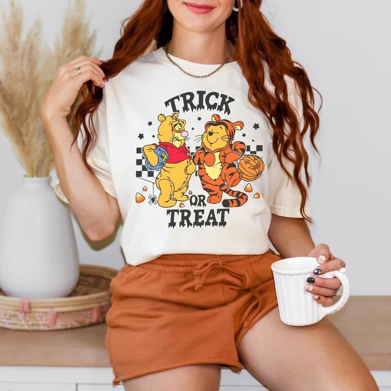 Comfort Colors Halloween Trick Or Treat Shirt, Pooh And Tigger Shirt, Pooh Vintage Halloween Shirt Hoodie, Sweatshirt