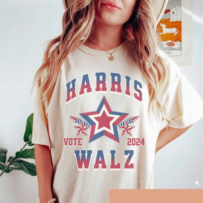 Comfort Colors Harris Walz Vote 2024 Shirt, Presidential Election Tee Stars Stripes Patriotic Tee Hoodie, Sweatshirt