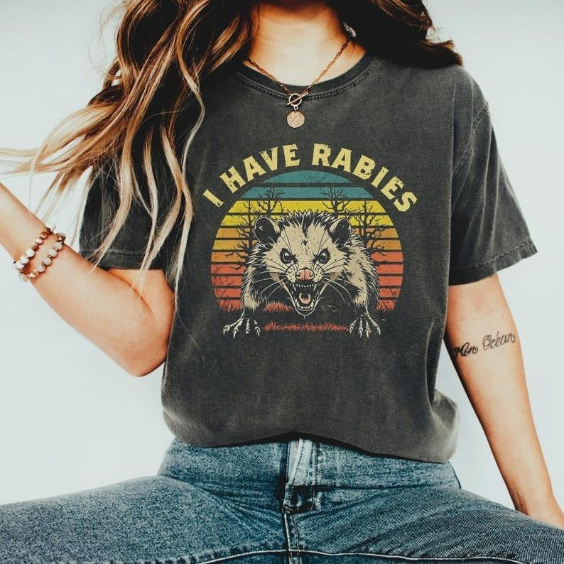 Comfort Colors I Have Rabies Raccoon Shirt, Funny Sarcastic Women's Tee, Unhinged Meme Shirt, Weird Dark Humor Graphic...