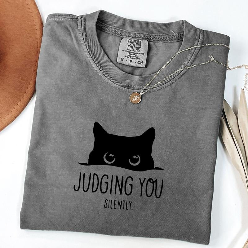 Comfort Colors Judging You Silently Shirt, Funny Cat Shirt, Sarcastic Cat Shirt, Cat Mom Shirt, Animal Lover Gift, Unisex...