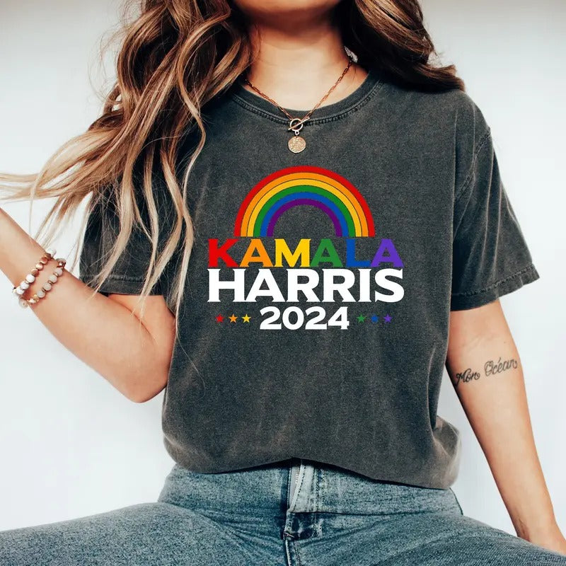 Comfort Colors Kamala Harris 2024 Shirt, Rainbow Flag Gay Pride Shirt, LGBT Democrat Shirt, 2024 Election Shirt,...