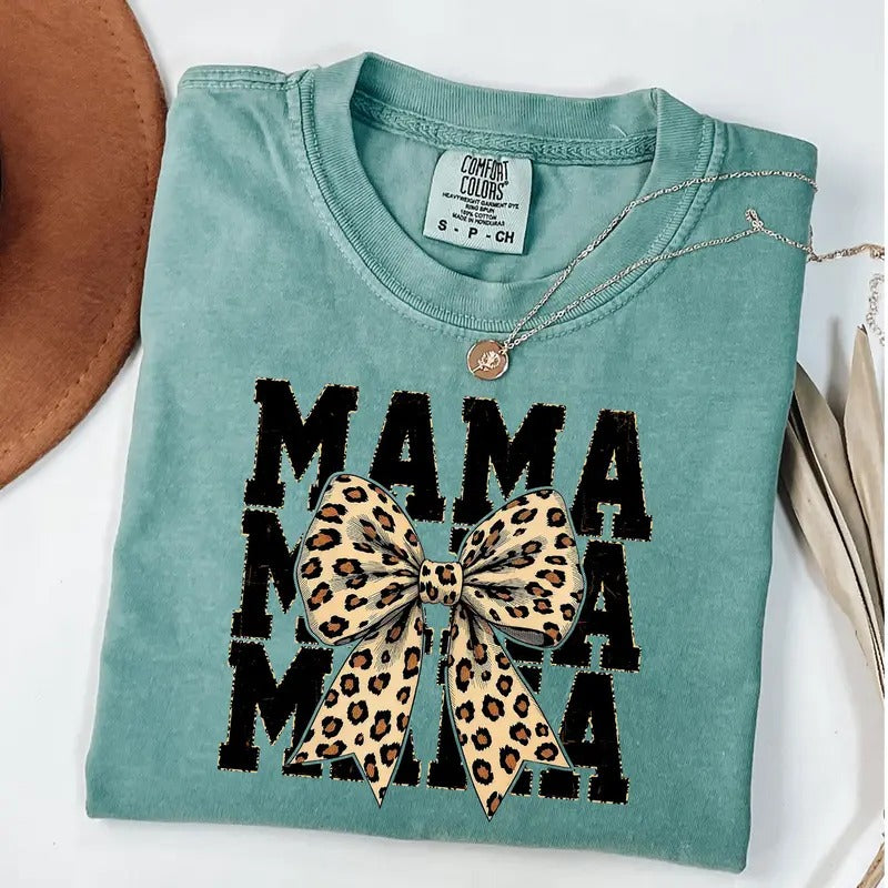 Comfort Colors Leopard Mama Coquette Shirt, Cheetah Bow Mom Life T-Shirt, Trendy Mama T-Shirt Hoodie, Sweatshirt