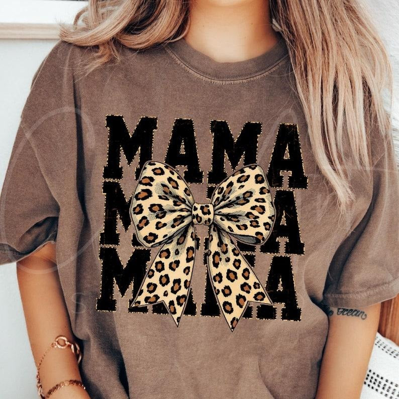 Comfort Colors Leopard Print Mama Coquette tshirt, Casual Short Sleeve Crew Neck T-shirt for Daily Wear, Graphic Tees,...
