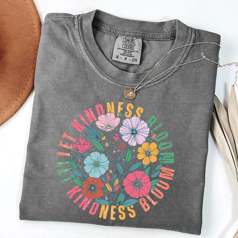 Comfort Colors Let Kindness Bloom Shirt, Boho Floral Shirt, Retro Flower T-Shirt, Mental Health Tee, Be Kind Tshirt...