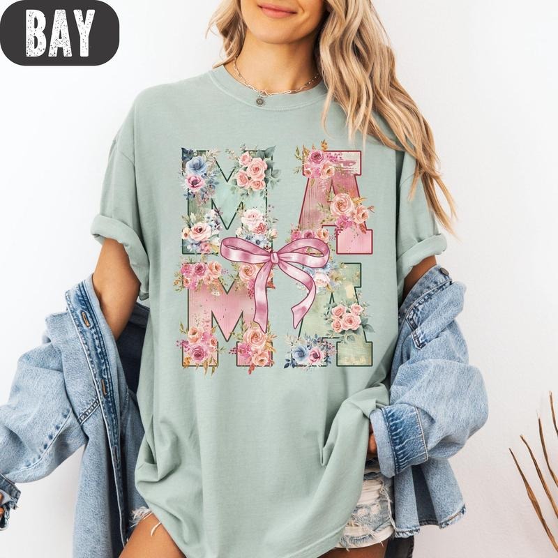 Comfort Colors Mama Floral Coquette T-Shirt Cute Mama Shirt, Mother's Day Gift Shirt, Mama's Birthday Gift Hoodie, Sweatshirt