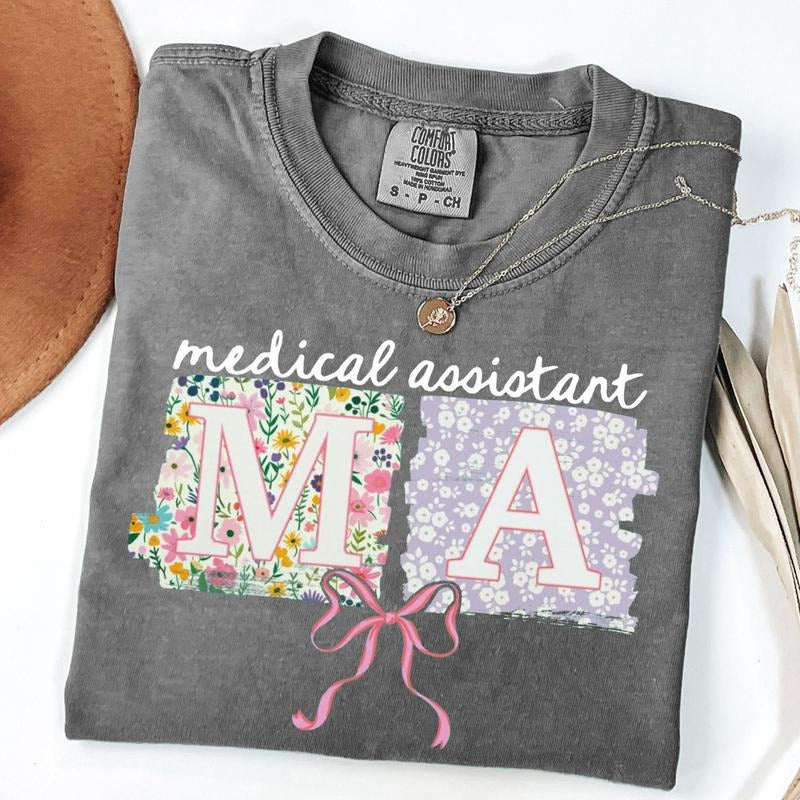 Comfort Colors Medical Assistant Shirt, Coquette Bow MA T-shirt, Gift for Medical Assistant, Grad Gifts, Whimsical...