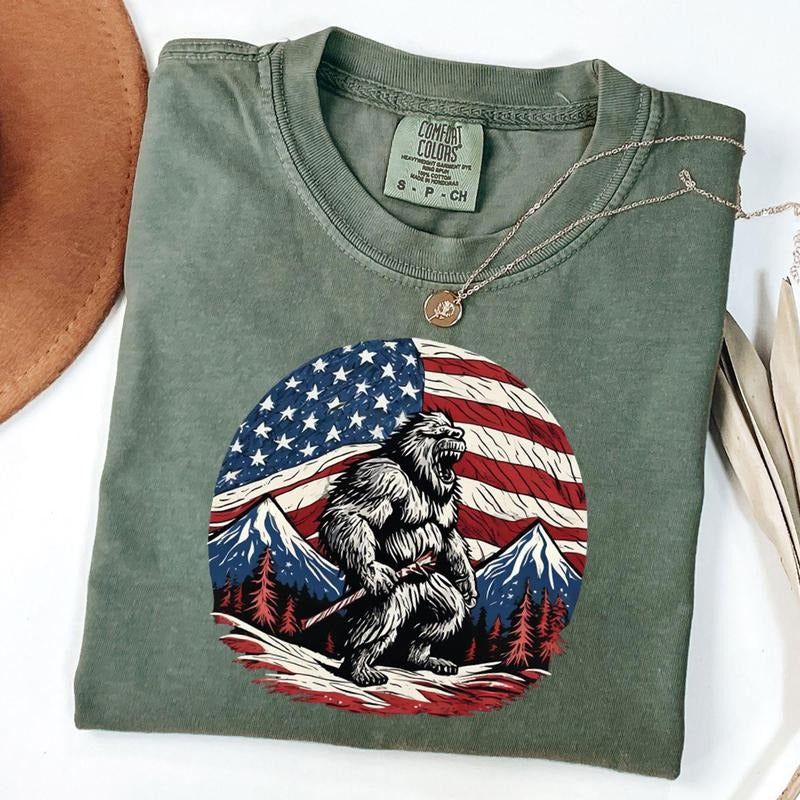 Comfort Colors Merica Bigfoot Shirt, Patriotic USA Flag Tee, 4th Of July T-Shirt, American Pride, Unisex T-Shirt Hoodie,...